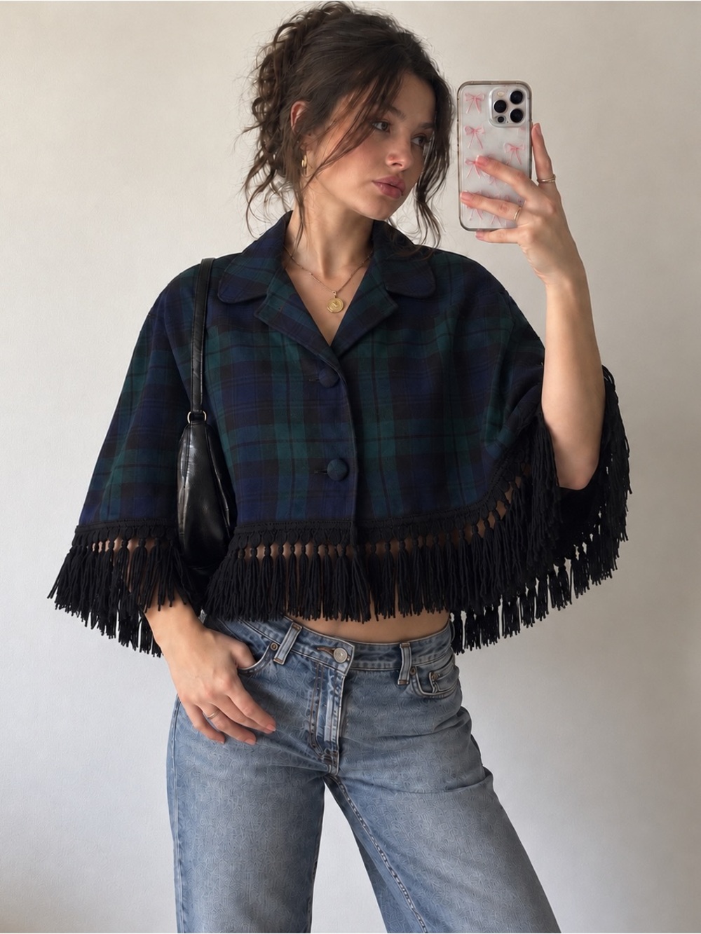 Vintage Highland Queen Tartan Plaid 100% Wool Fringe Cape Poncho Size 12